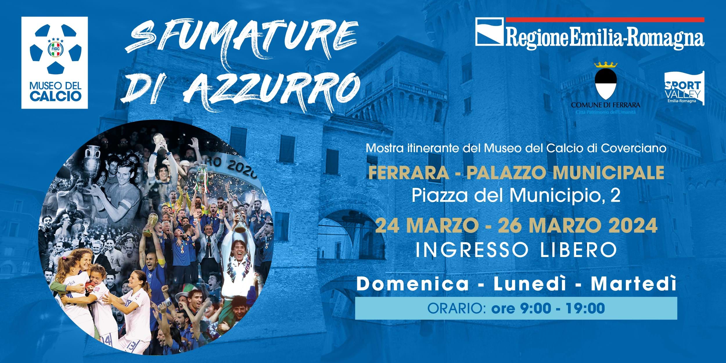'Sfumature di Azzurro' fa tappa a Ferrara: domenica 24 l'inaugurazione, mostra aperta fino a martedì 26