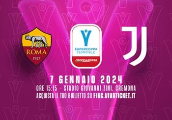 In vendita i biglietti per la sfida del 7 gennaio tra Roma e Juventus: tagliandi a 5 euro, ridotti a 1 euro per Under 20, Over 65 e universitari